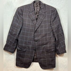 Ermenegildo Zegna 50EU 40R 100% Wool Gray Navy Windowpane Plaid Sport Coat Italy